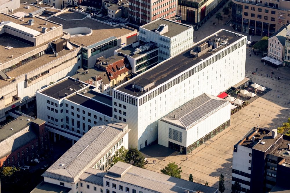 Lüdenscheid from above - Town Hall building of the city administration on Rathausplatz in Luedenscheid in the state North Rhine-Westphalia, Germany