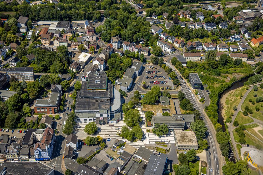 Aerial image Gevelsberg - Building of the town hall of the city administration of the city of Gevelsberg on the town hall square in Gevelsberg in the Ruhr area in the state of North Rhine-Westphalia, Germany