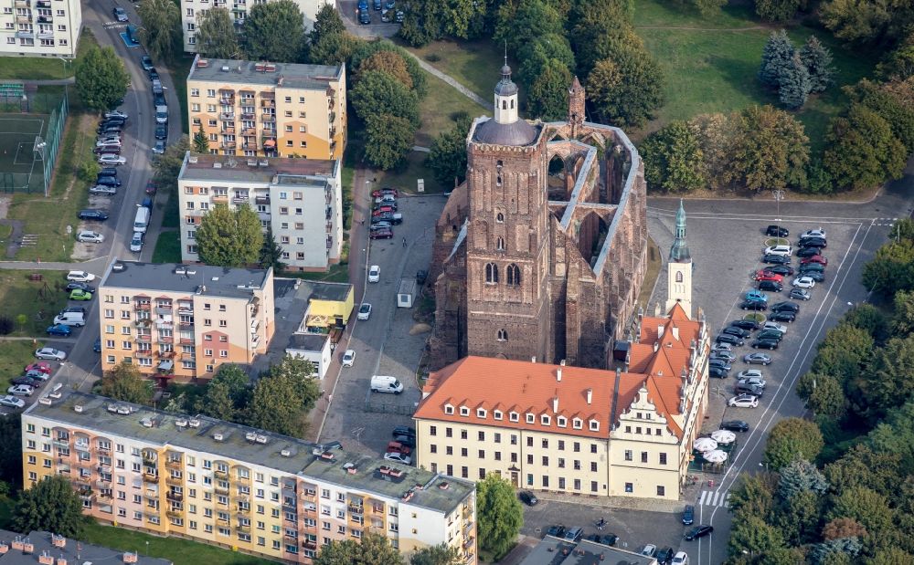 Aerial image Gubin - Town Hall building of the city administration and ehemalige Stadtkirche in Gubin in Lubuskie Lebus, Poland