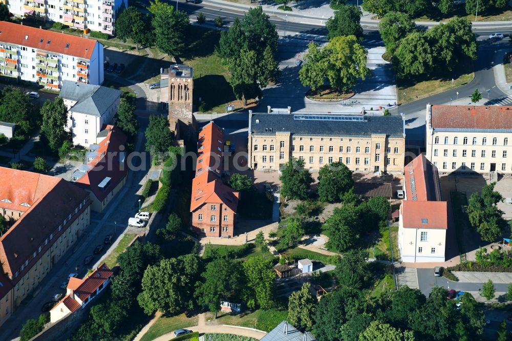 Prenzlau from above - Town Hall building of the city administration Stadtverwaltung Am Steintor in Prenzlau in the state Brandenburg, Germany