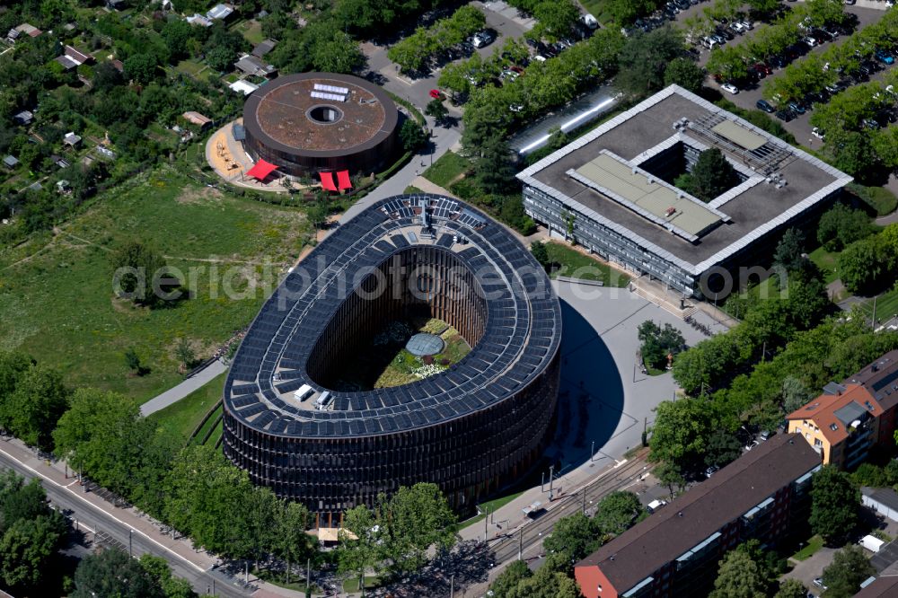 Aerial image Freiburg im Breisgau - Town Hall building of the city administration in Stuehlinger on Fehrenbachallee in Freiburg im Breisgau in the state Baden-Wuerttemberg, Germany