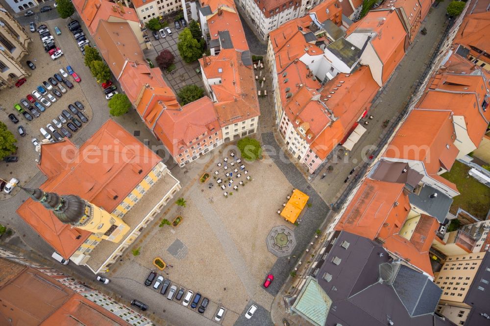 Aerial photograph Bautzen - Town Hall building of the City Council at the market downtown in Bautzen in the state Saxony, Germany