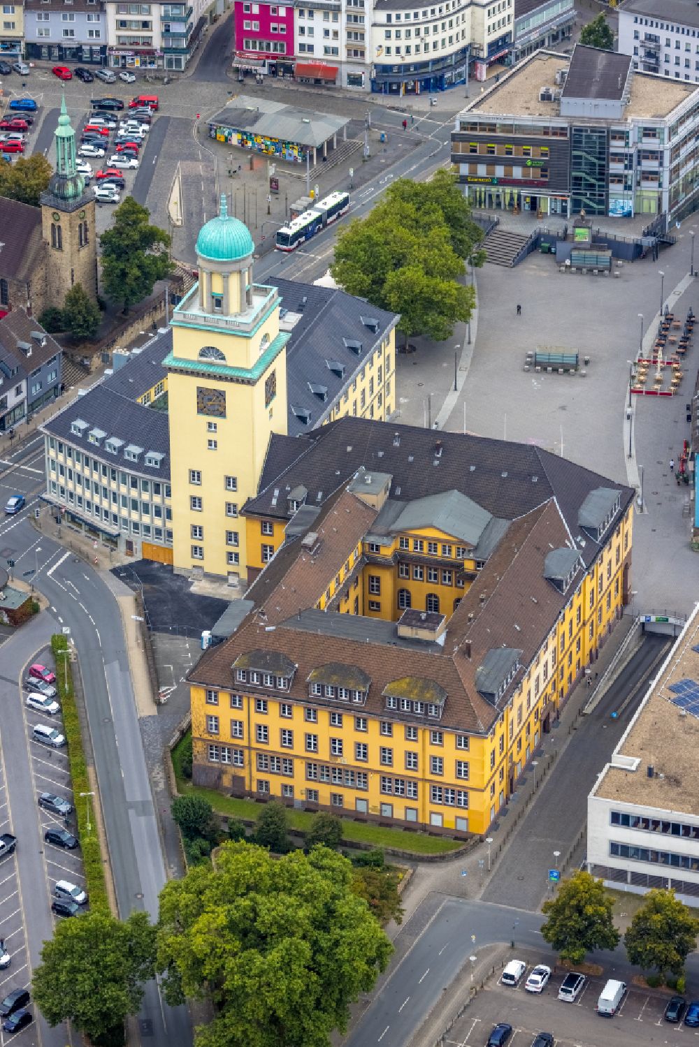 Witten from above - Town Hall building of the city administration on street Hauptstrasse in Witten at Ruhrgebiet in the state North Rhine-Westphalia, Germany
