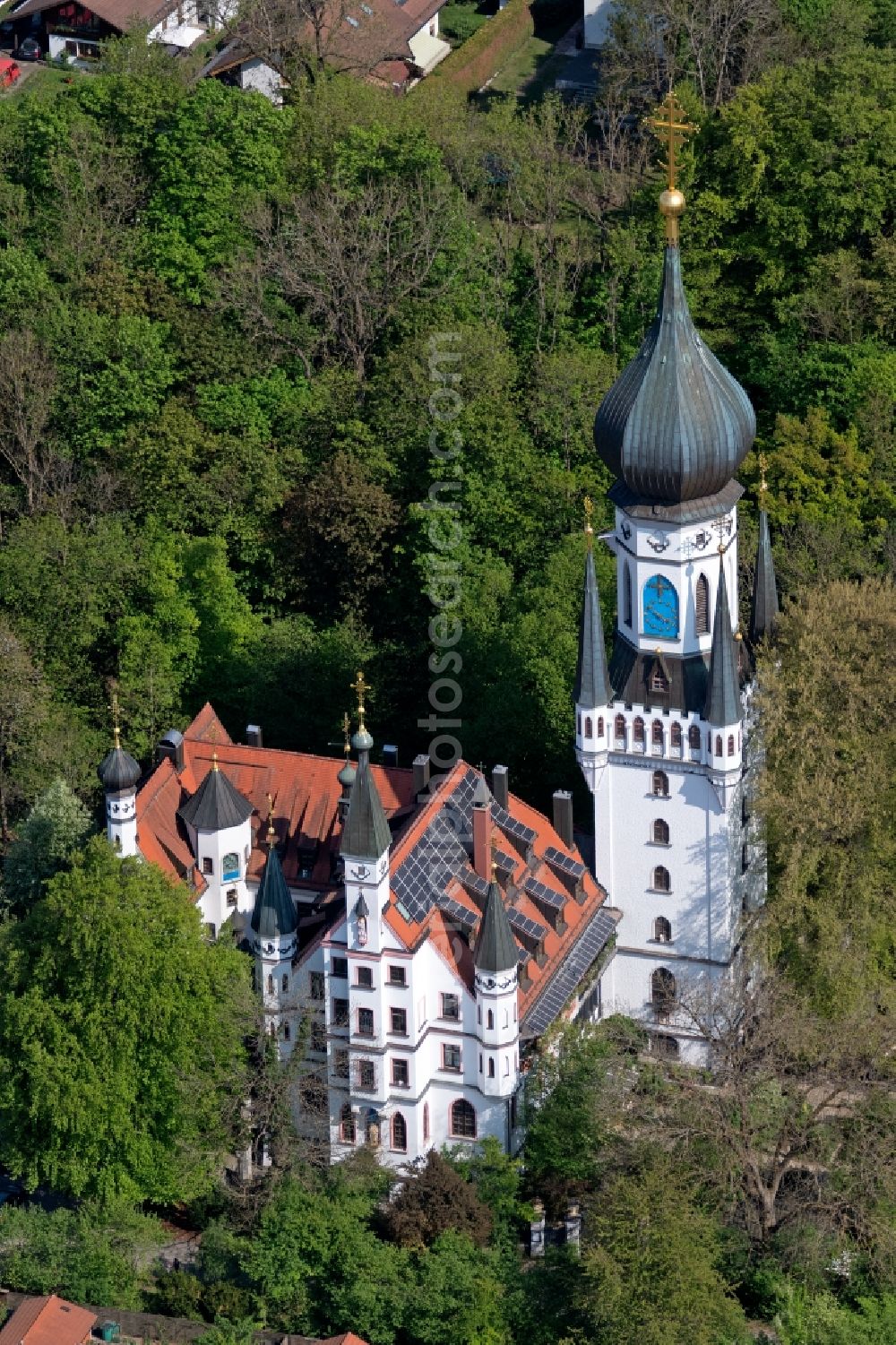 Aerial photograph München - Building complex of the monastery Archiconvent der Templer on the Birkleiten in the district Untergiesing-Harlaching in Munich in the state Bavaria, Germany