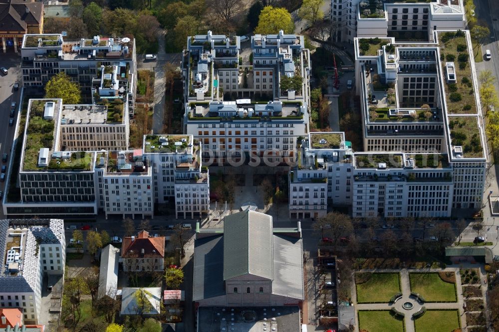 Aerial photograph München - Building complex of the Benedictine Abbey St. Bonifaz in Munich and Andechs on Karlstrasse in the district Maxvorstadt in Munich in the state Bavaria, Germany