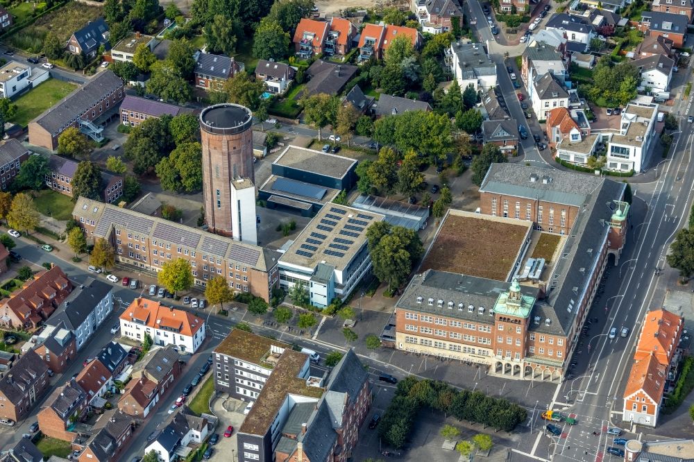 Aerial image Bocholt - Building complex of the Vocational School Berufskolleg on Wasserturm on Herzogstrasse in Bocholt in the state North Rhine-Westphalia, Germany