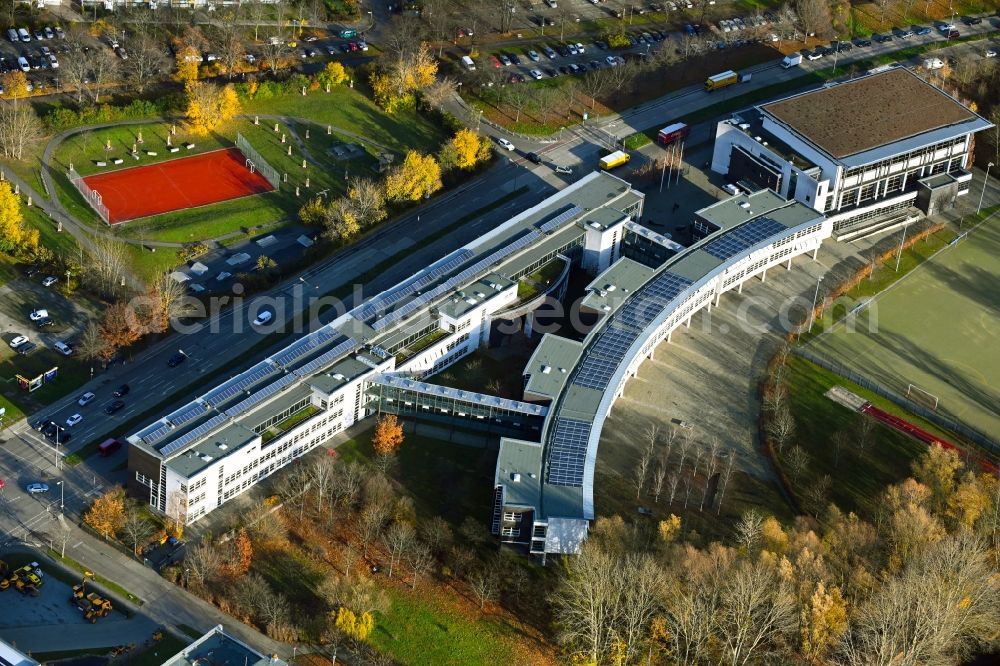 Aerial image Berlin - Building complex of the Vocational School Jane-Addams-Schule - OSZ Sozialwesen in the district Neu-Hohenschoenhausen in Berlin, Germany