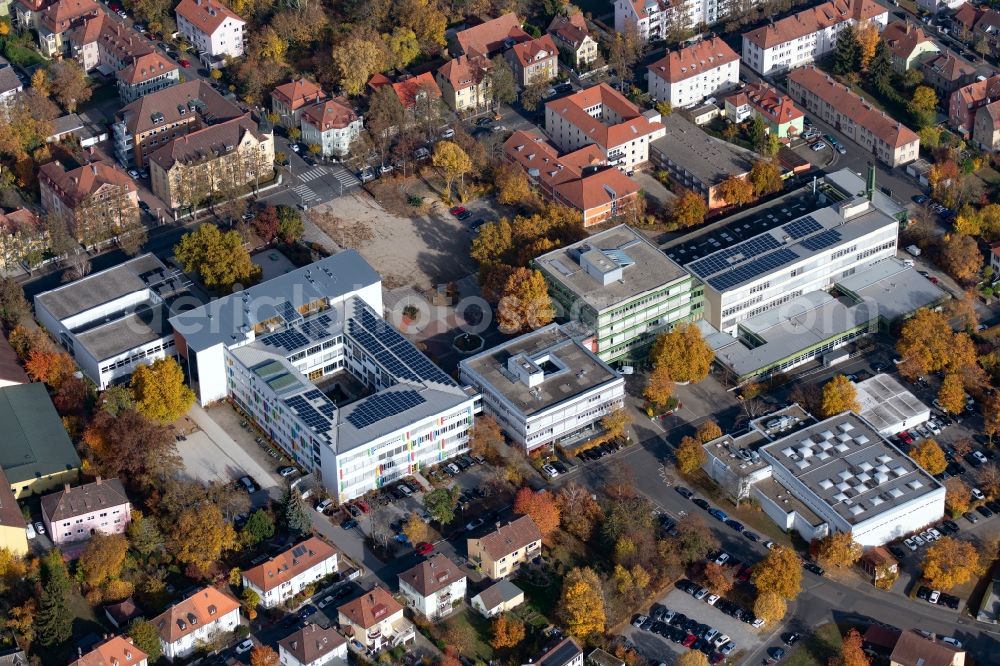 Kitzingen from the bird's eye view: Building complex of the Vocational School Staatliche Berufsschule Kitzingen-Ochsenfurt in Kitzingen in the state Bavaria, Germany