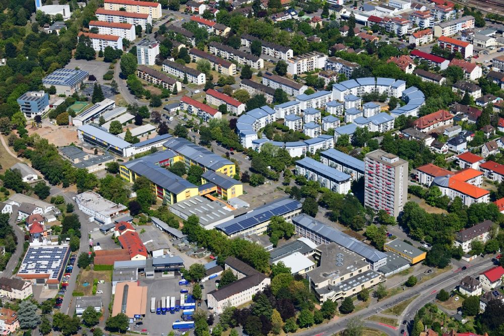 Lörrach from above - Building complex of the Vocational Schools in Wintersbuckstrasse in Loerrach in the state Baden-Wuerttemberg, Germany