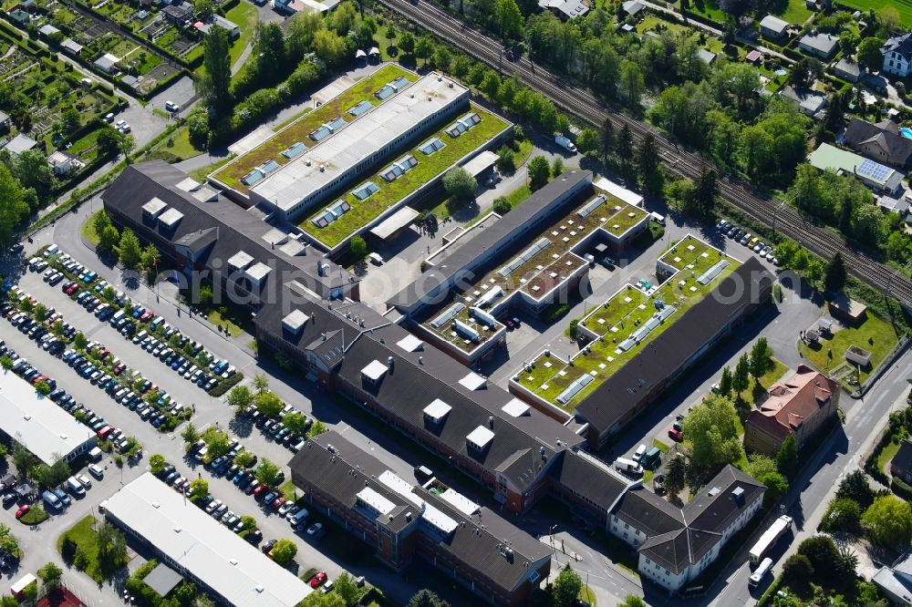 Aerial photograph Borsdorf - Building complex of the training center Bildungs- und Technologiezentrum (BTZ) der Handwerkskammer zu Leipzig on Steinweg in Borsdorf in the state Saxony, Germany