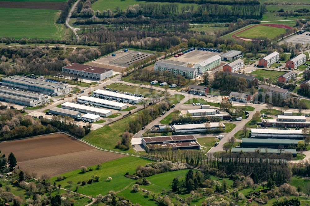 Aerial image Bruchsal - Building complex of the German army - Bundeswehr military barracks a??General-Dr.-Speidel-Kasernea?? in Bruchsal in the state Baden-Wuerttemberg, Germany