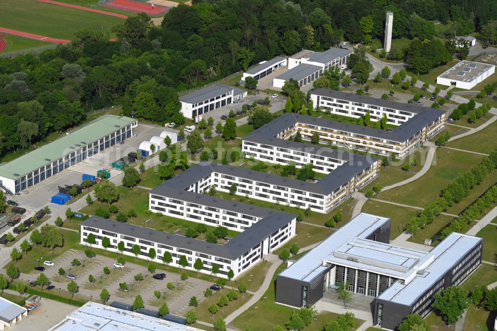 Ingolstadt from the bird's eye view: Building complex of the German army - Bundeswehr military barracks Kaserne Ingolstadt on Manchinger Strasse in Ingolstadt in the state Bavaria, Germany
