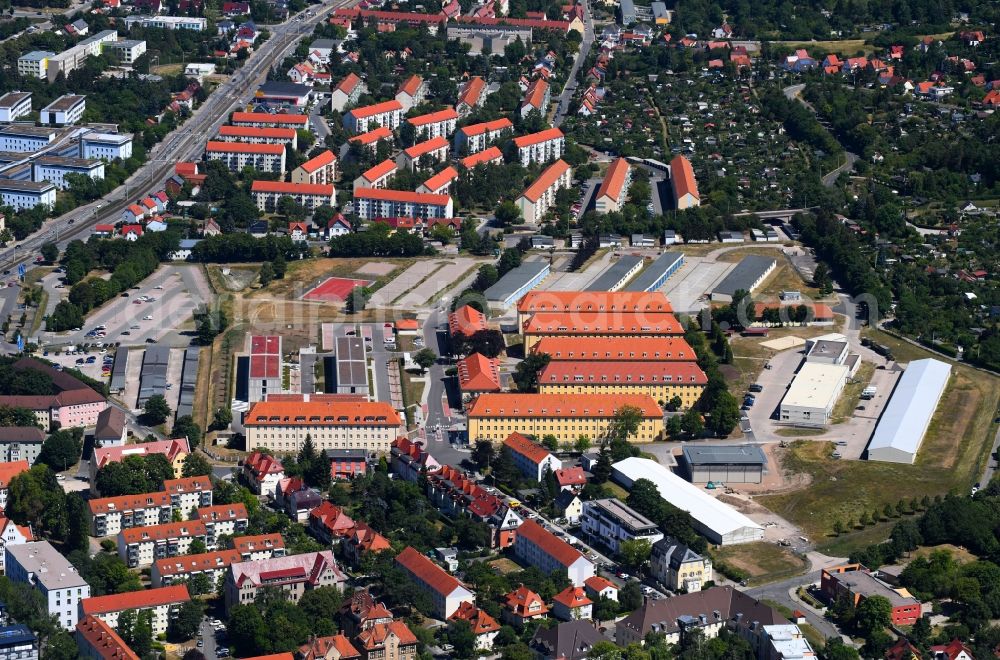 Aerial image Erfurt - Building complex of the German army - Bundeswehr military barracks Loeberfeld-Kaserne on Zeppelinstrasse in Erfurt in the state Thuringia, Germany