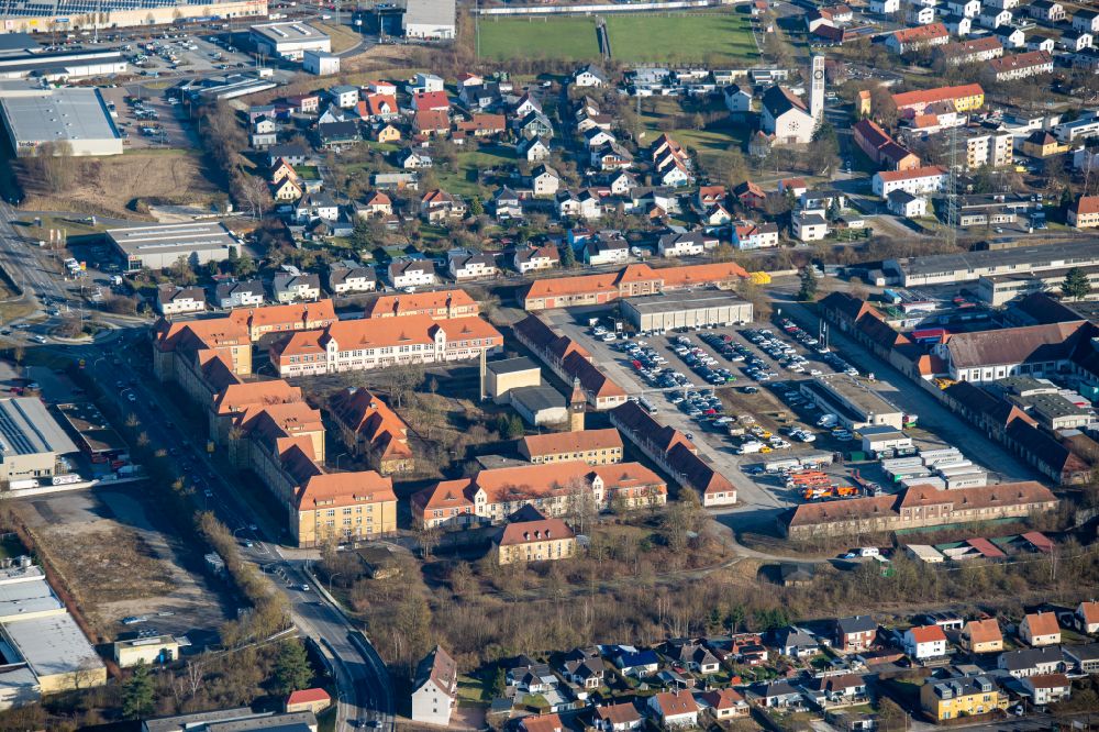Amberg from the bird's eye view: Building complex of the German army - Bundeswehr military barracks Leopoldkaserne on street Leopoldstrasse in Amberg in the state Bavaria, Germany