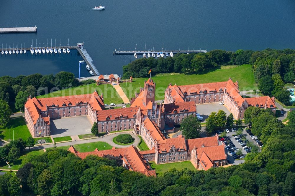 Flensburg from above - Building complex of the German army - Bundeswehr military barracks of Marineschule on street Kelmstrasse in the district Muerwik in Flensburg in the state Schleswig-Holstein, Germany
