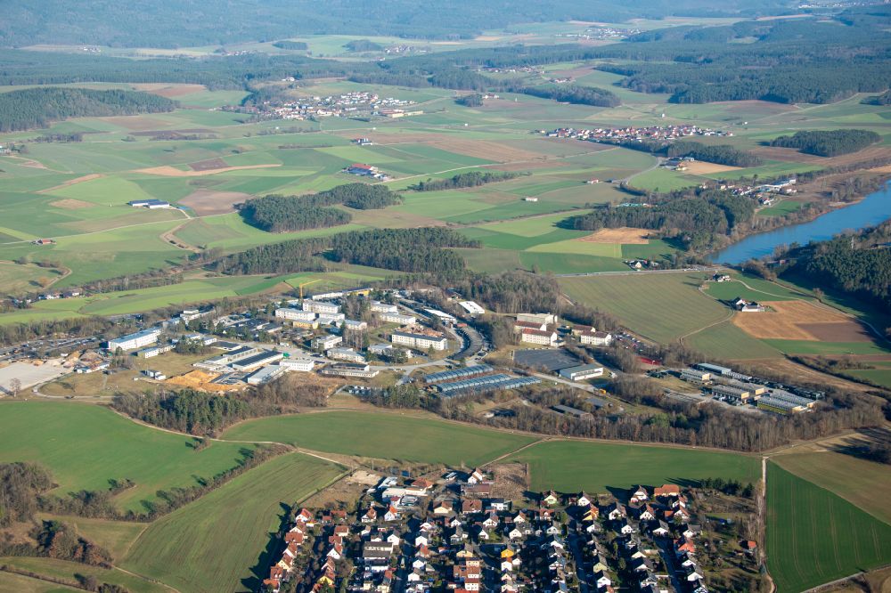 Aerial image Kümmersbruck - Building complex of the German army - Bundeswehr military barracks Schweppermann Kaserne on street Schweppermannstrasse in Kuemmersbruck in the state Bavaria, Germany