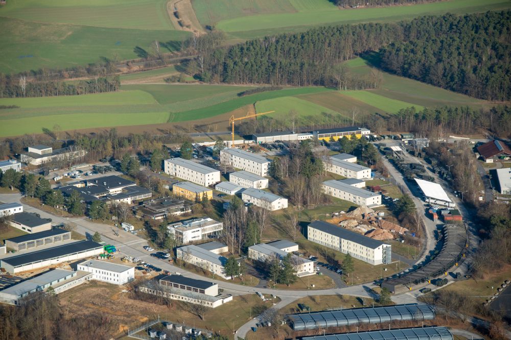 Aerial photograph Kümmersbruck - Building complex of the German army - Bundeswehr military barracks Schweppermann Kaserne on street Schweppermannstrasse in Kuemmersbruck in the state Bavaria, Germany