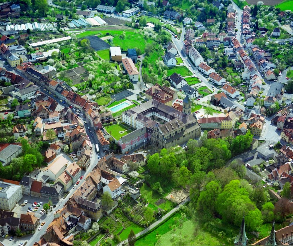 Straubing from above - Building complex of the former monastery and today Kirche in the district Gstuett in Straubing in the state Bavaria, Germany