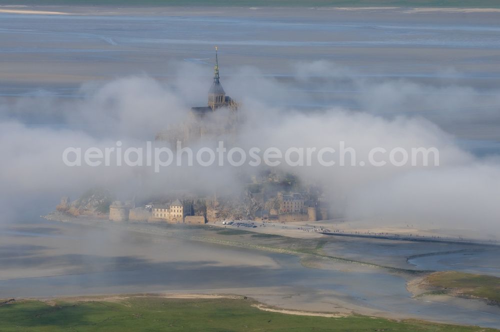 Le Mont-Saint-Michel from above - Building complex of the former monastery and Benedictine abbey in Le Mont-Saint-Michel in Normandy, France