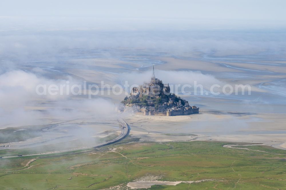 Aerial image Le Mont-Saint-Michel - Building complex of the former monastery and Benedictine abbey in Le Mont-Saint-Michel in Normandy, France