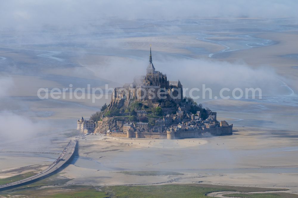 Aerial photograph Le Mont-Saint-Michel - Building complex of the former monastery and Benedictine abbey in Le Mont-Saint-Michel in Normandy, France