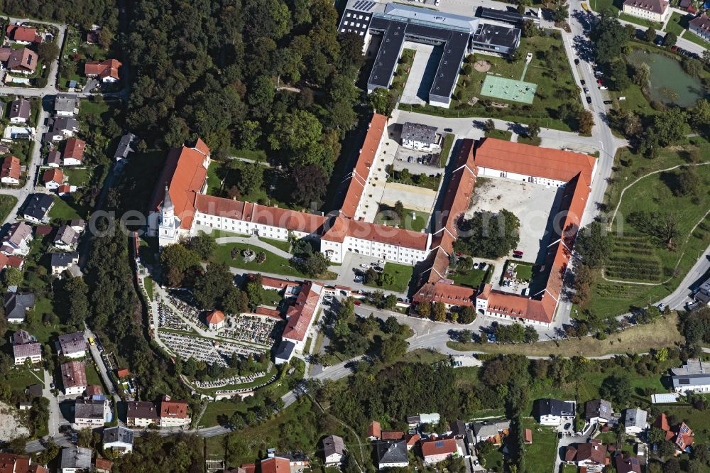 Aerial photograph Ranshofen - Building complex of the former monastery and today Pfarrkirche in Ranshofen in Oberoesterreich, Austria