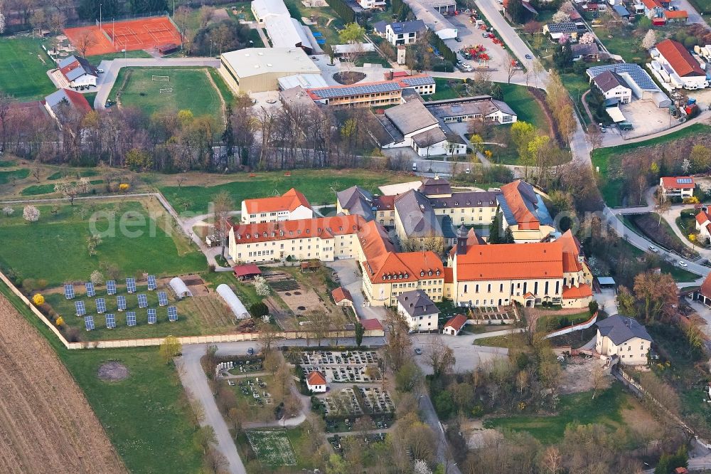Aerial photograph Niederviehbach - Building complex of the former monastery and today Realschule St. Maria in Niederviehbach in the state Bavaria, Germany