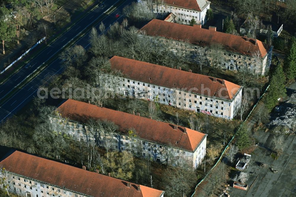Aerial photograph Wustermark - Building complex of the former military barracks - Adler- and Loewenkaserne on B 5 in the district Elstal in Wustermark in the state Brandenburg, Germany
