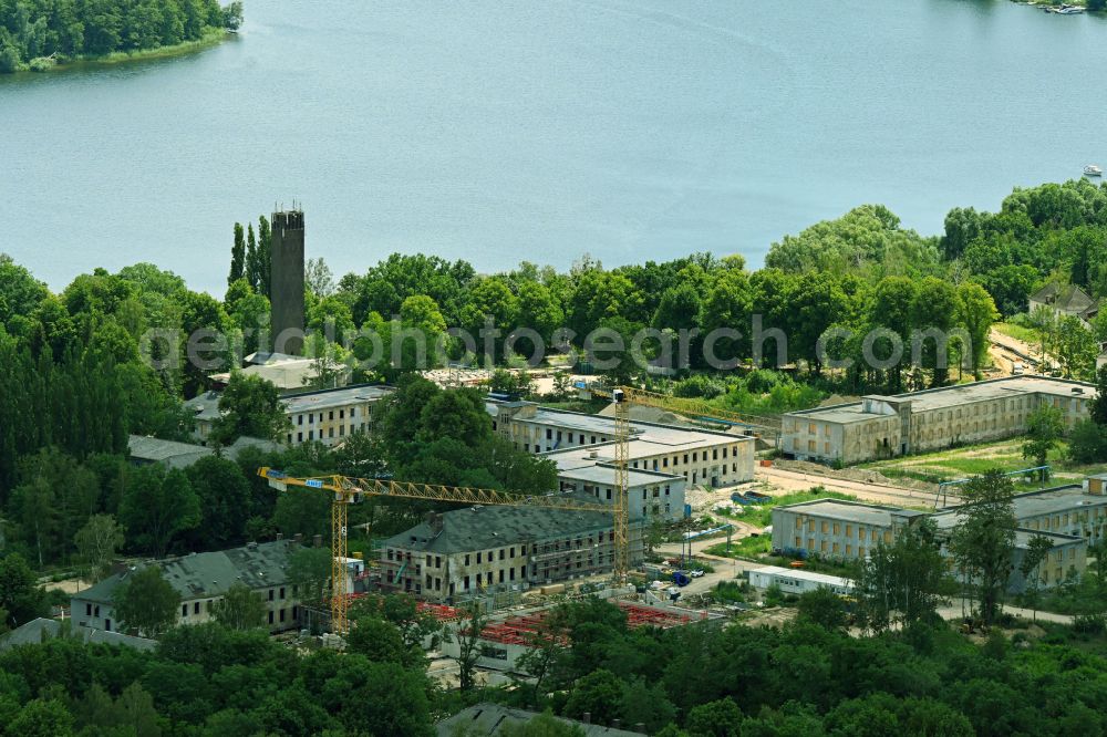 Fahrland from above - Building complex of the former military barracks of Entwicklungstraeger Potsdam GmbH on Krampnitzsee in Fahrland in the state Brandenburg, Germany