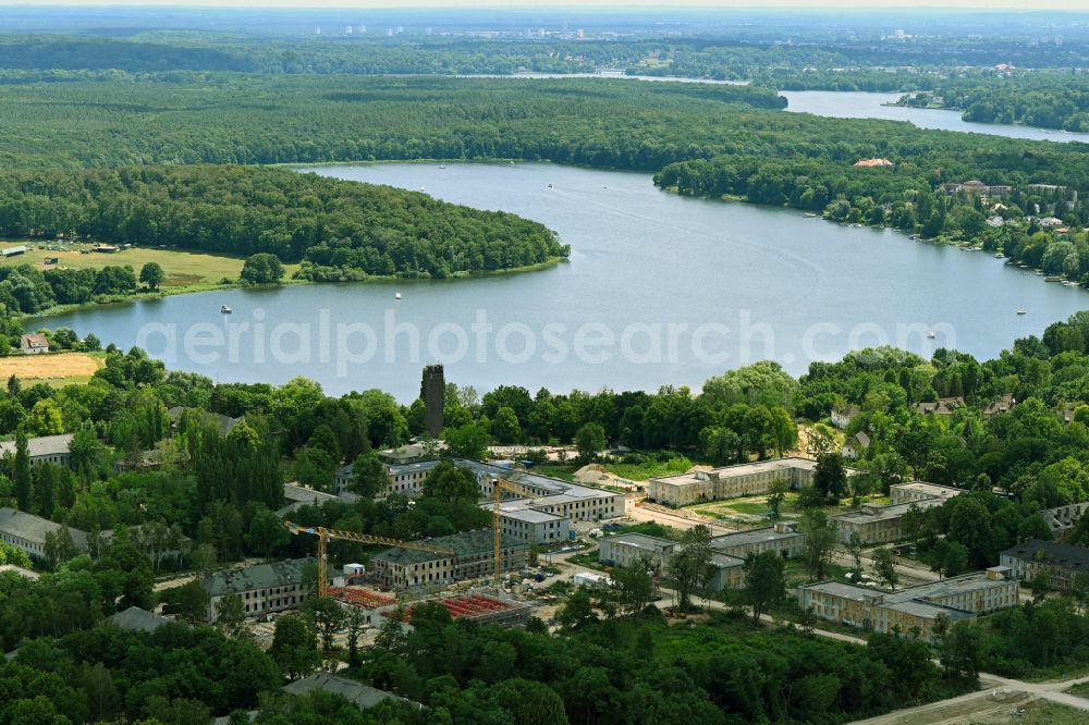 Aerial image Fahrland - Building complex of the former military barracks of Entwicklungstraeger Potsdam GmbH on Krampnitzsee in Fahrland in the state Brandenburg, Germany
