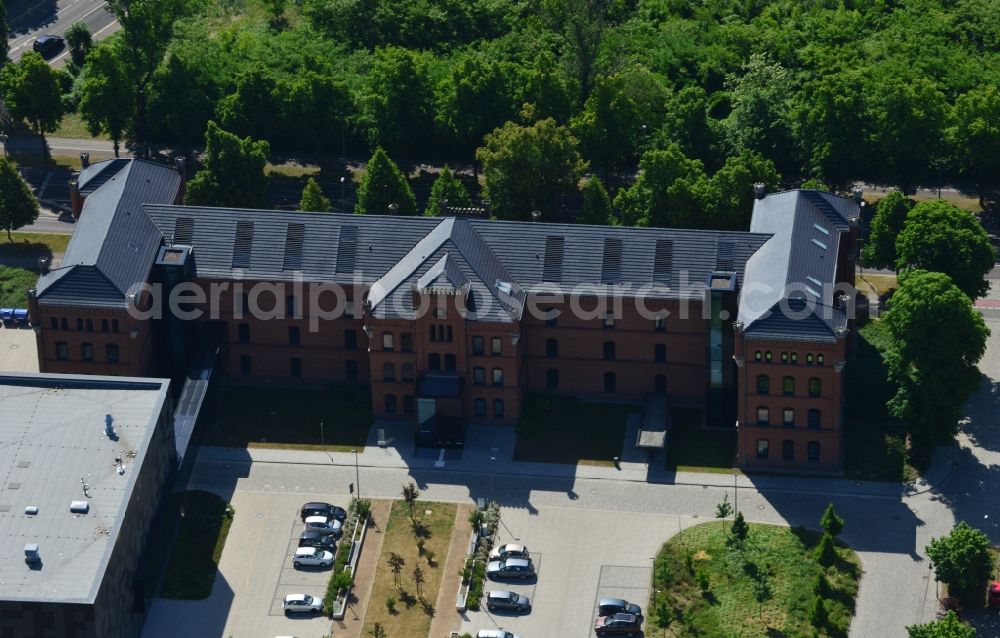 Magdeburg from the bird's eye view: Building complex of the former military barracks in Magdeburg in the state Saxony-Anhalt. Today the building is used by the Landeshauptarchiv Saxony-Anhalt with magazine in the Brueckstrasse