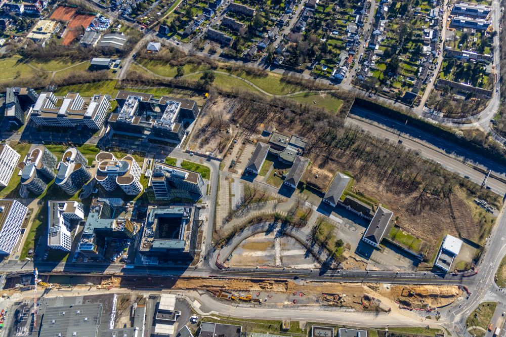 Düsseldorf from above - Building complex of the former military barracks with einer Strassen - Baustelle in Duesseldorf at Ruhrgebiet in the state North Rhine-Westphalia, Germany
