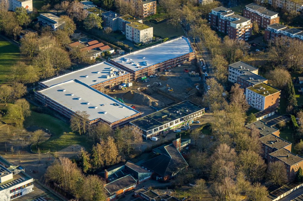 Rentfort from above - Building complex of the shopping center GZ Nord on street Schwechater Strasse in Rentfort at Ruhrgebiet in the state North Rhine-Westphalia, Germany