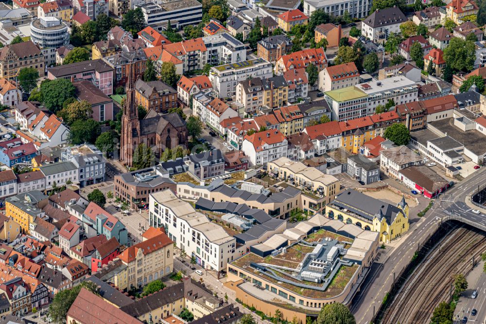 Offenburg from above - Building complex of the shopping center Ree-Carre in the district Buehl in Offenburg in the state Baden-Wurttemberg, Germany