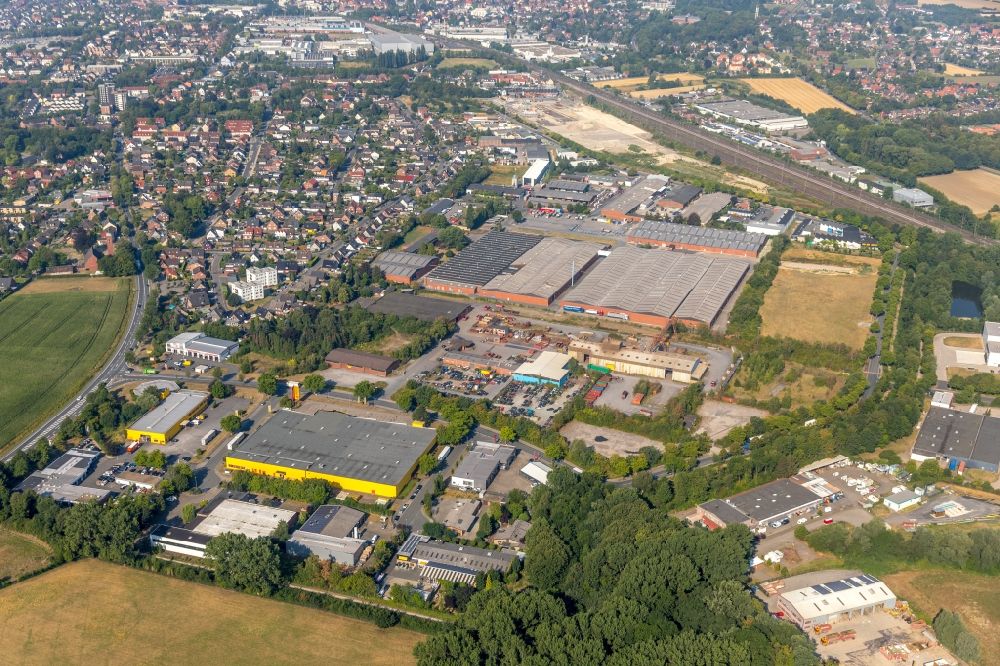 Aerial image Ahlen - Building complex and grounds of the logistics center on Voltastrasse in Ahlen in the state North Rhine-Westphalia, Germany