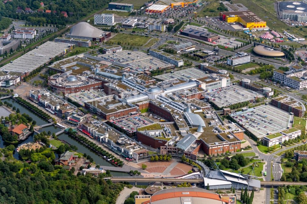 Oberhausen from above - building complex of the shopping mall Centro in Oberhausen in the state of North Rhine-Westphalia. The mall is the heart of the Neue Mitte part of the city and is located on Osterfelder Strasse