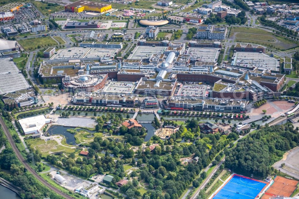 Aerial image Oberhausen - Building complex of the shopping mall Centro in Oberhausen at Ruhrgebiet in the state of North Rhine-Westphalia