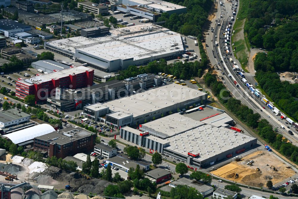 Hamburg from above - Building complex and site of the car spare parts store Matthies Autoteile on the street Schnackenburgallee in the district Bahrenfeld in Hamburg, Germany