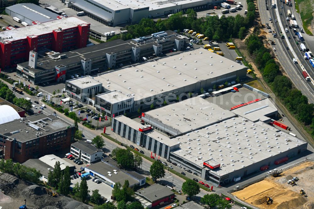 Aerial image Hamburg - Building complex and site of the car spare parts store Matthies Autoteile on the street Schnackenburgallee in the district Bahrenfeld in Hamburg, Germany