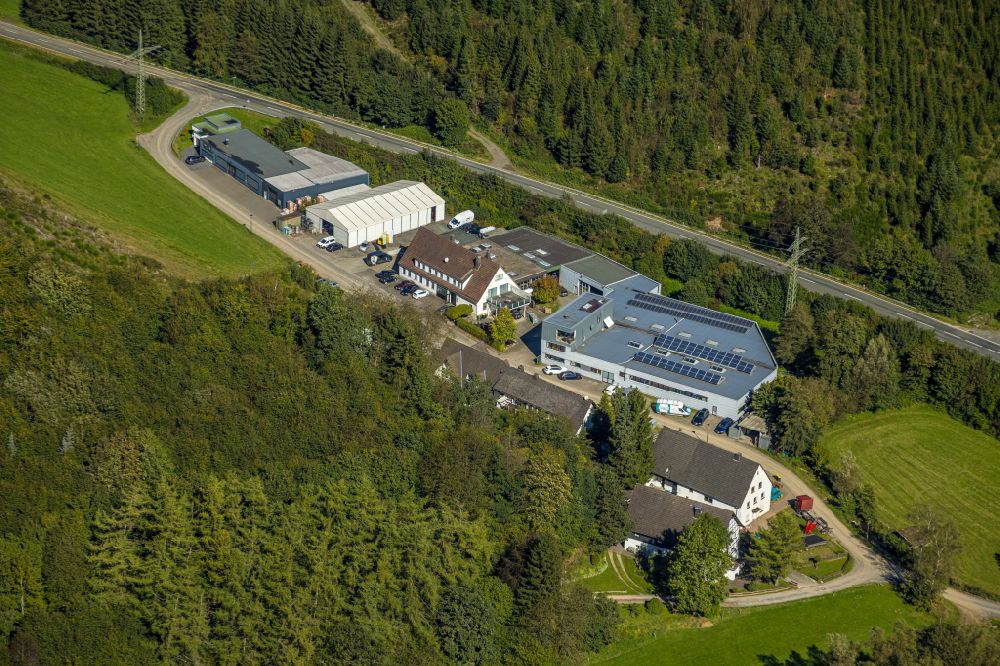 Aerial image Oedingermühle - Building complex and grounds of the automotive repair shop Streit-Motoren in Oedingermuehle in the state North Rhine-Westphalia, Germany