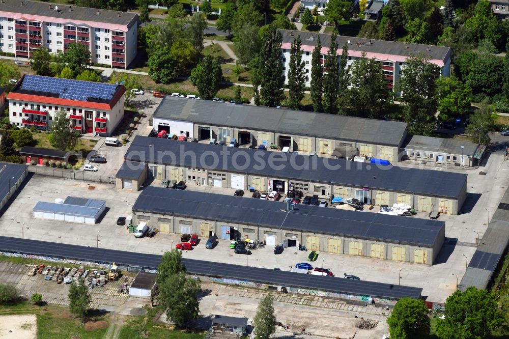 Hoppegarten from above - Building complex and grounds of the vehicle repair workshop Sven Demuth Speed a??a??& Custom in the district of Dahlwitz-Hoppegarten in Hoppegarten in the state of Brandenburg, Germany