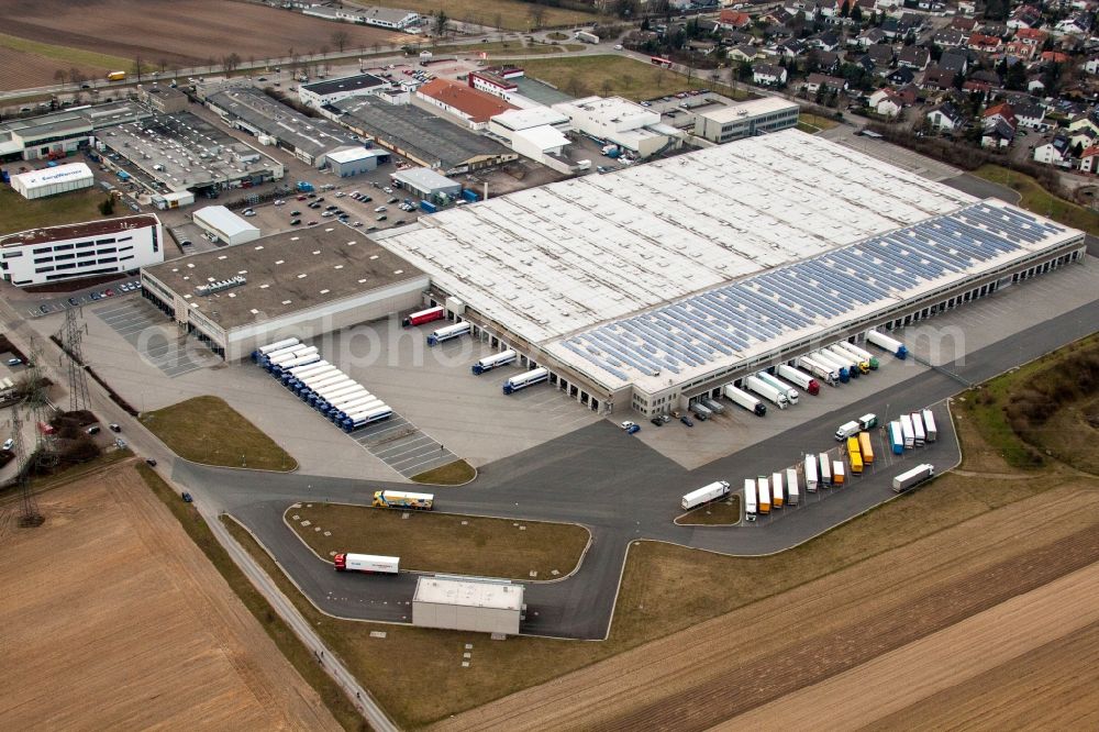 Ketsch from above - Building complex and grounds of the logistics center Aldi Sued in Ketsch in the state Baden-Wuerttemberg, Germany