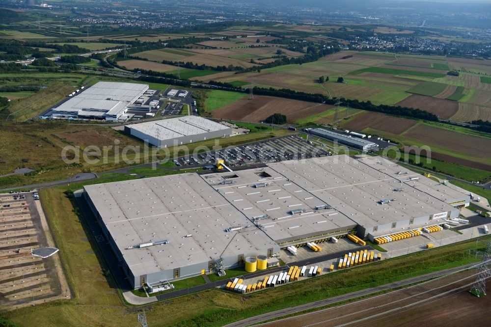 Kobern-Gondorf from the bird's eye view: Building complex and grounds of the logistics center AMAZON Am Autobahnkreuz in Kobern-Gondorf in the state Rhineland-Palatinate, Germany