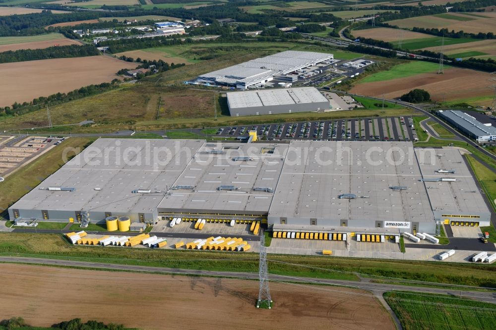 Kobern-Gondorf from above - Building complex and grounds of the logistics center AMAZON Am Autobahnkreuz in Kobern-Gondorf in the state Rhineland-Palatinate, Germany