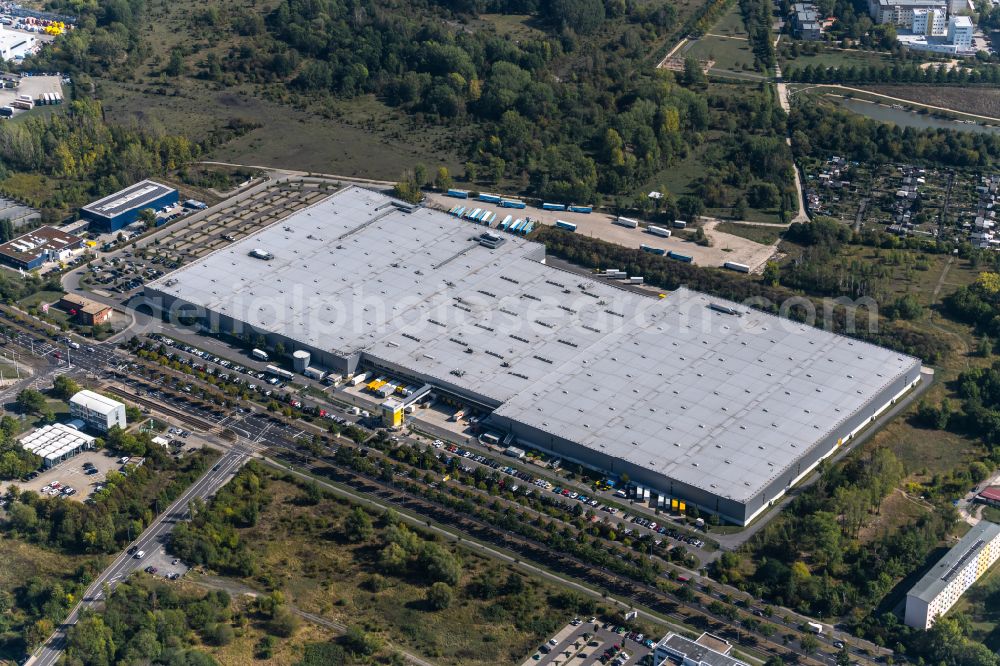 Leipzig from above - Building complex and grounds of the logistics center Amazon in Leipzig in the state Saxony, Germany