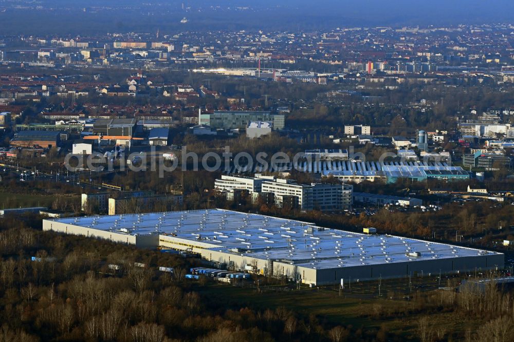 Aerial image Leipzig - Building complex and grounds of the logistics center Amazon in Leipzig in the state Saxony, Germany