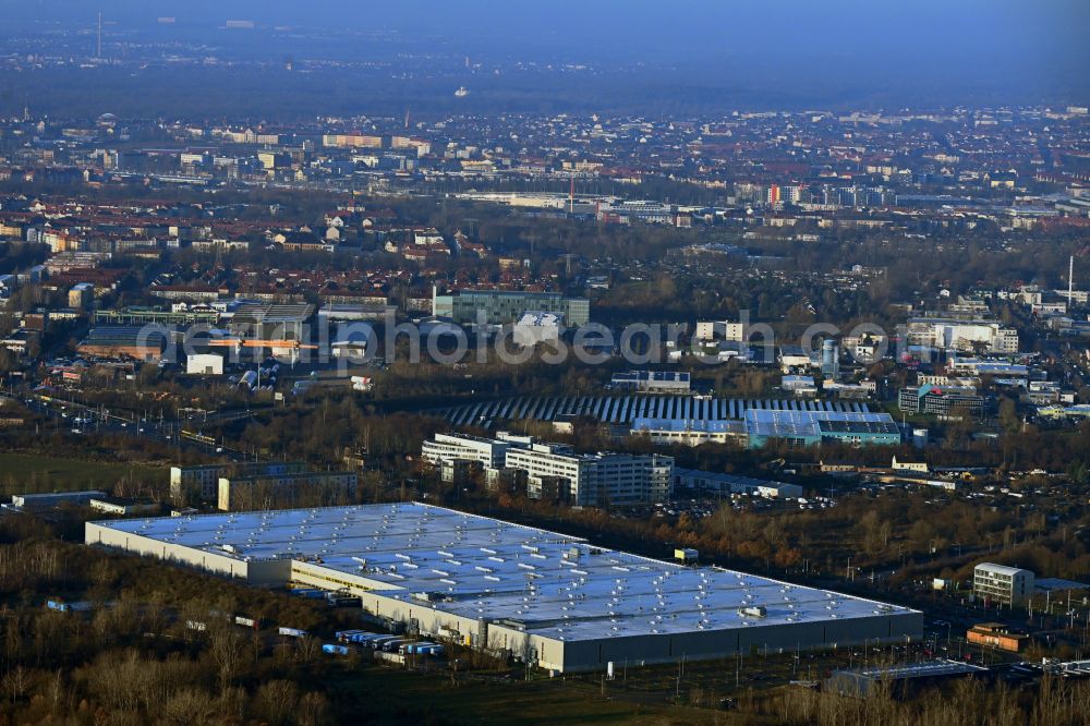 Aerial photograph Leipzig - Building complex and grounds of the logistics center Amazon in Leipzig in the state Saxony, Germany