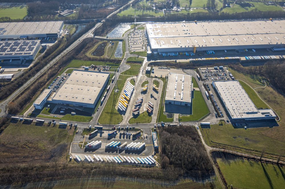 Werne from above - Building complex and grounds of the logistics center Amazon Logistik on street Amazonstrasse in Werne at Ruhrgebiet in the state North Rhine-Westphalia, Germany