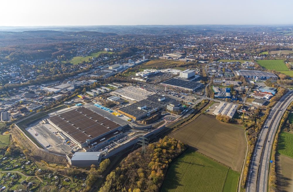 Witten from above - Building complex and grounds of the logistics center with a new Amazon building on Menglinghauser Strasse - Siemensstrasse in the district Ruedinghausen in Witten in the state North Rhine-Westphalia, Germany
