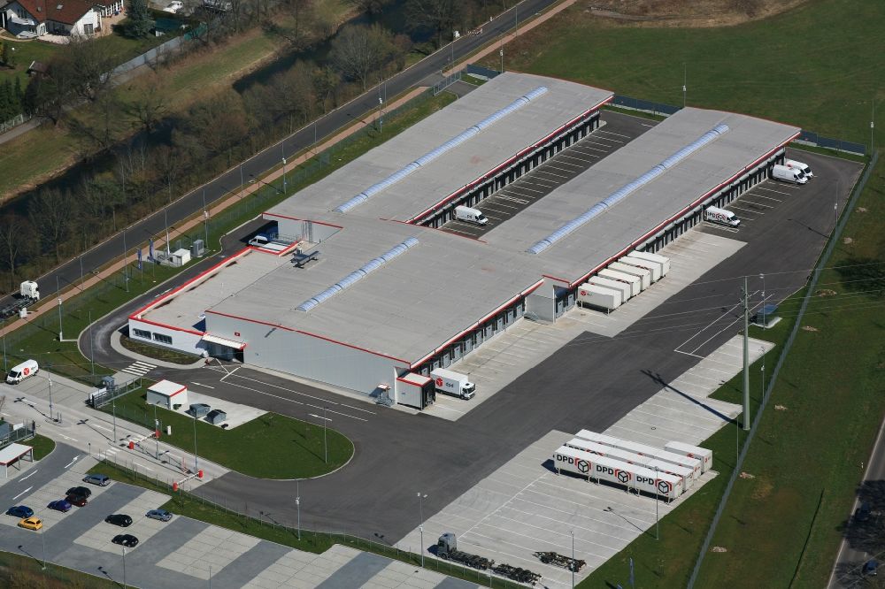 Aerial photograph Steinen - Building complex and grounds of the logistics center of DPD in Steinen in the state Baden-Wuerttemberg, Germany